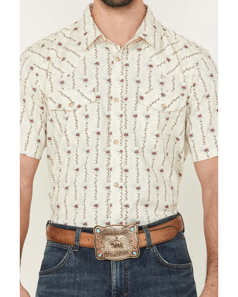 Gibson Trading Co Men's Flower Field Floral Stripe Short Sleeve Snap Stretch Western Shirt