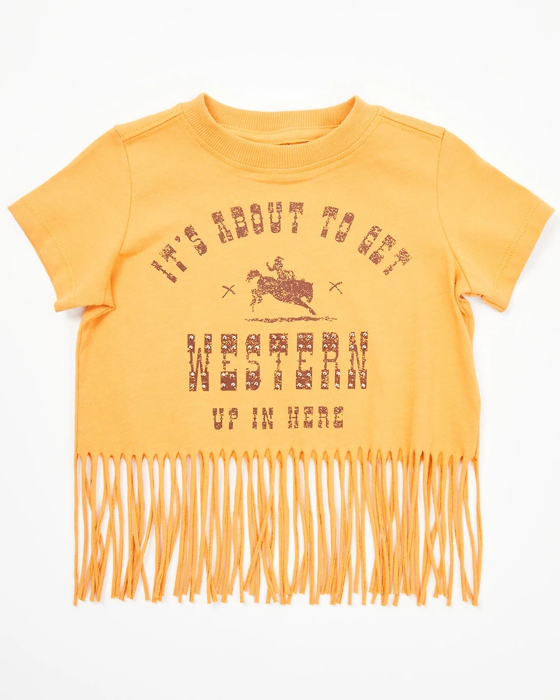 Shyanne Toddler Girls' It's About To Get Western Fringe Short Sleeve Graphic Tee