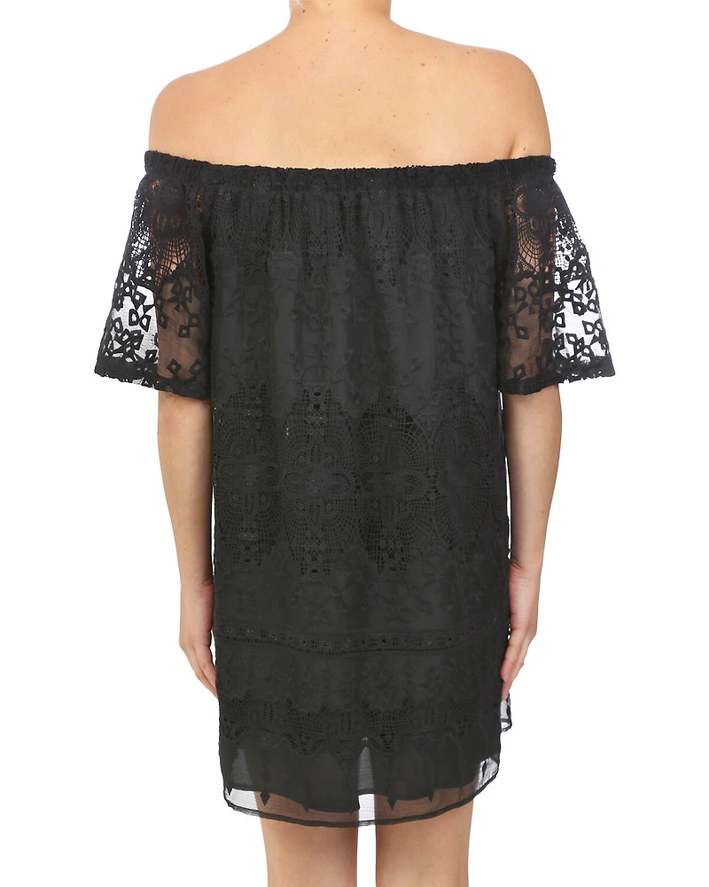 Glam Women's Crochet Embroidered Mini Dress