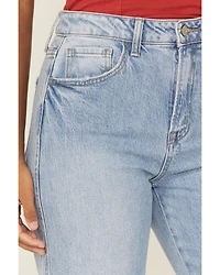 Vervet by Flying Monkey Women's Medium Wash Super High Rise Cuffed Cropped Baggy Straight Stretch Denim Jeans