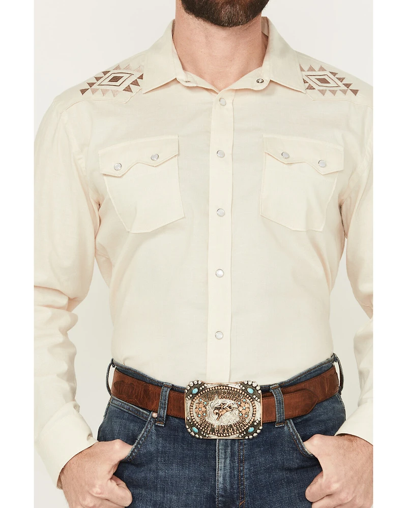 Panhandle Men's Solid Embroidered Long Sleeve Snap Western Shirt