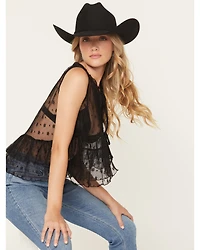 Originality Women's Lace Tie-Front Sleeveless Ruffle Top