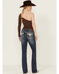 Rock & Roll Denim Women's Medium Wash Mid Rise Steer Head Bootcut Stretch Jeans