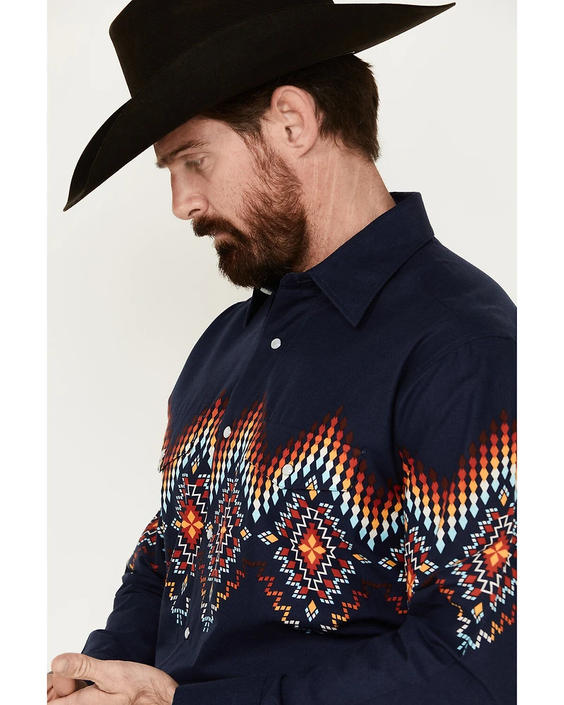 Panhandle Men's Southwestern Border Print Long Sleeve Pearl Snap Western Shirt