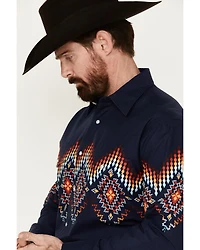 Panhandle Men's Southwestern Border Print Long Sleeve Pearl Snap Western Shirt