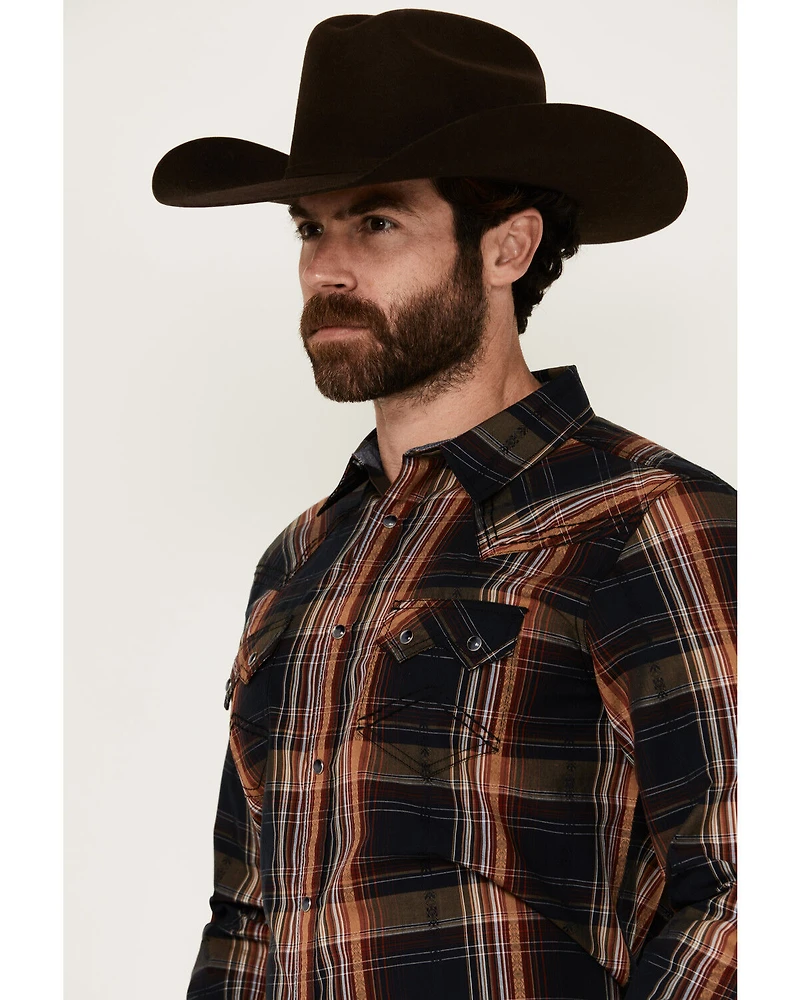 Cody James Men's Trouble Plaid Print Long Sleeve Snap Western Shirt - Big