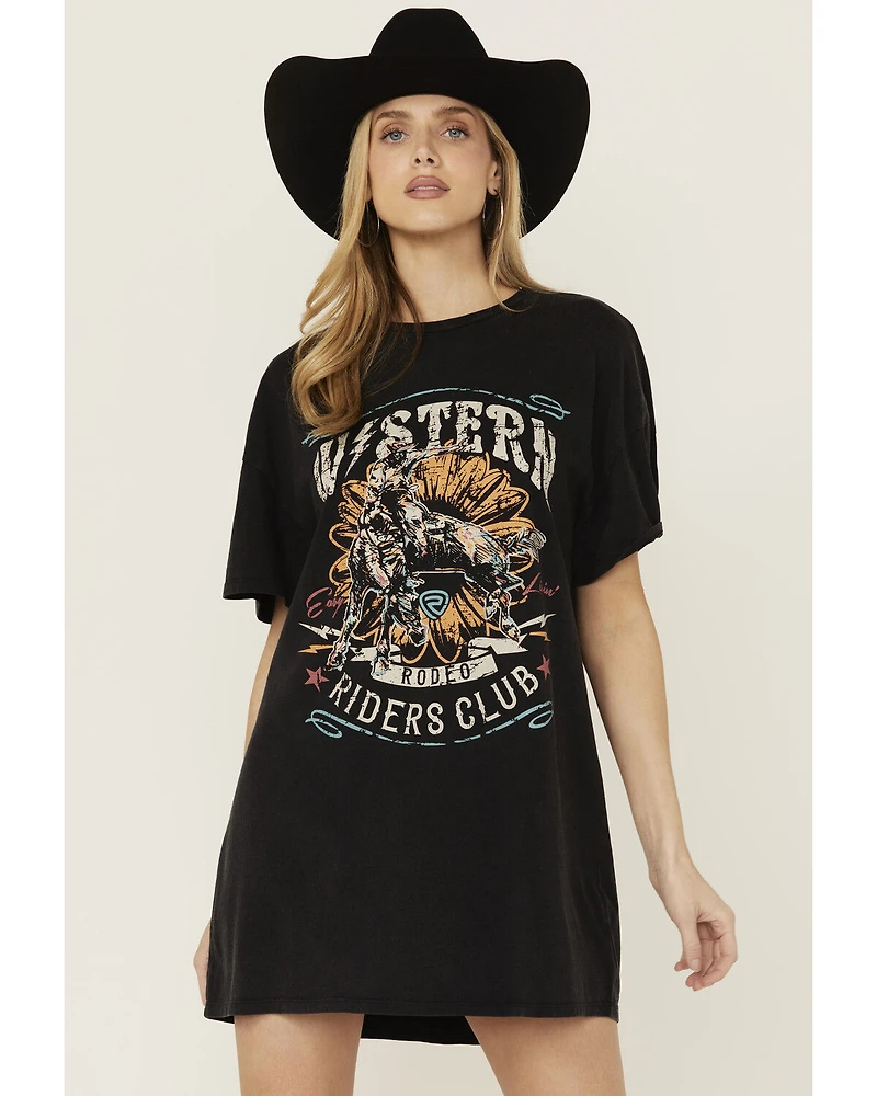 Rock & Roll Denim Women's Bull Short Sleeve Graphic T-Shirt Mini Dress