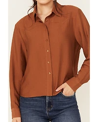 Evergreen Women's Solid Long Sleeve Button-Down Western Shirt