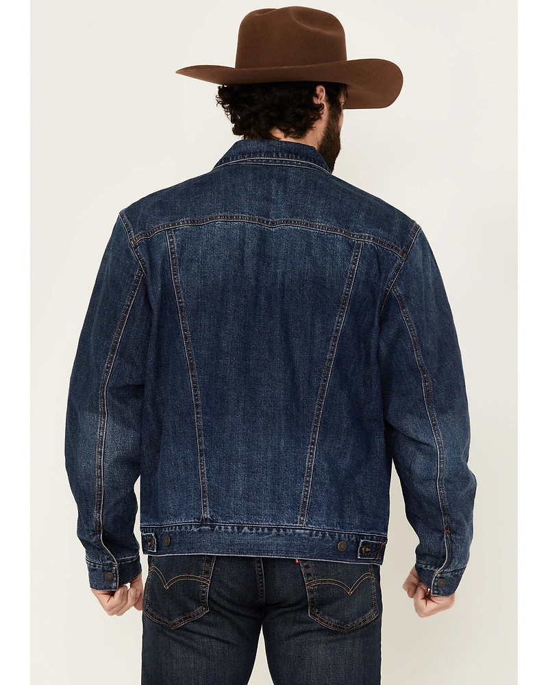 Wrangler Men's Medium Wash Flannel Lined Denim Jacket