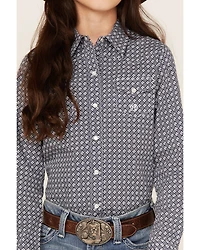 Roper Girls' Amarillo Floral Print Long Sleeve Western Pearl Snap Shirt