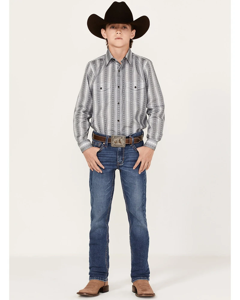 Panhandle Boys' Zig Zag Stripe Print Long Sleeve Western Snap Shirt