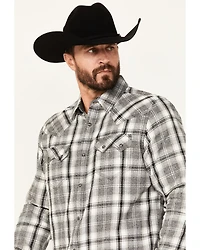 Moonshine Spirt Men's Gray Cloud Plaid Print Long Sleeve Snap Western Shirt