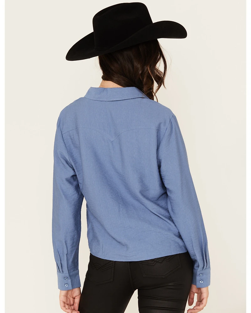 Evergreen Women's Solid Long Sleeve Button-Down Western Shirt