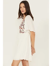 Shyanne Women's Embroidered Crinkle Flutter Sleeve Mini Dress