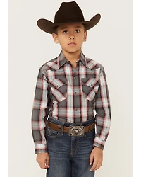 Roper Boys' Plaid Print Long Sleeve Western Pearl Snap Shirt