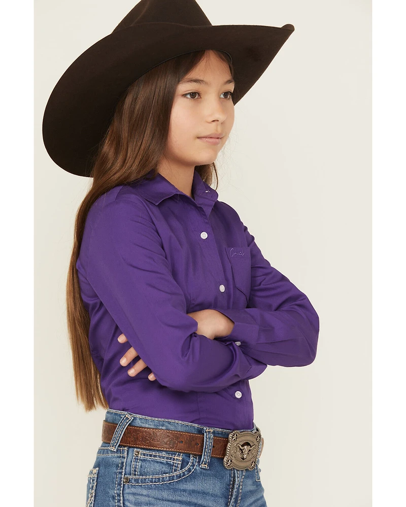 Cruel Girl Girls' Solid Long Sleeve Button-Down Western Shirt
