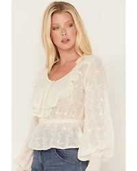 Shyanne Women's Floral Embroidered Chiffon Ruffle Blouse