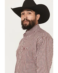 George Strait Wrangler Men's Checkered Long Sleeve Button-Down Stretch Western Shirt