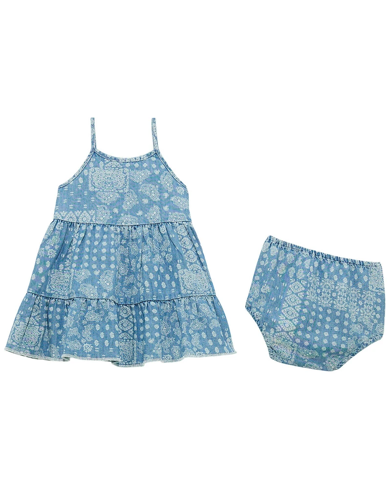 Wrangler Infant Girls' Bandana Print Denim Dress Set - 2 Piece