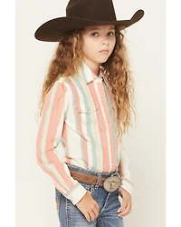 Wrangler Girls' Striped Print Long Sleeve Snap Western Shirt