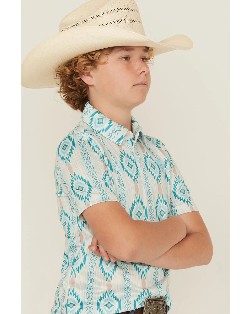 Rock & Roll Denim Boys' Southwestern Print Button-Down Polo Shirt