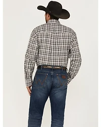 Wrangler Men's Bucking Cancer Plaid Print Long Sleeve Button-Down Western Shirt - Tall