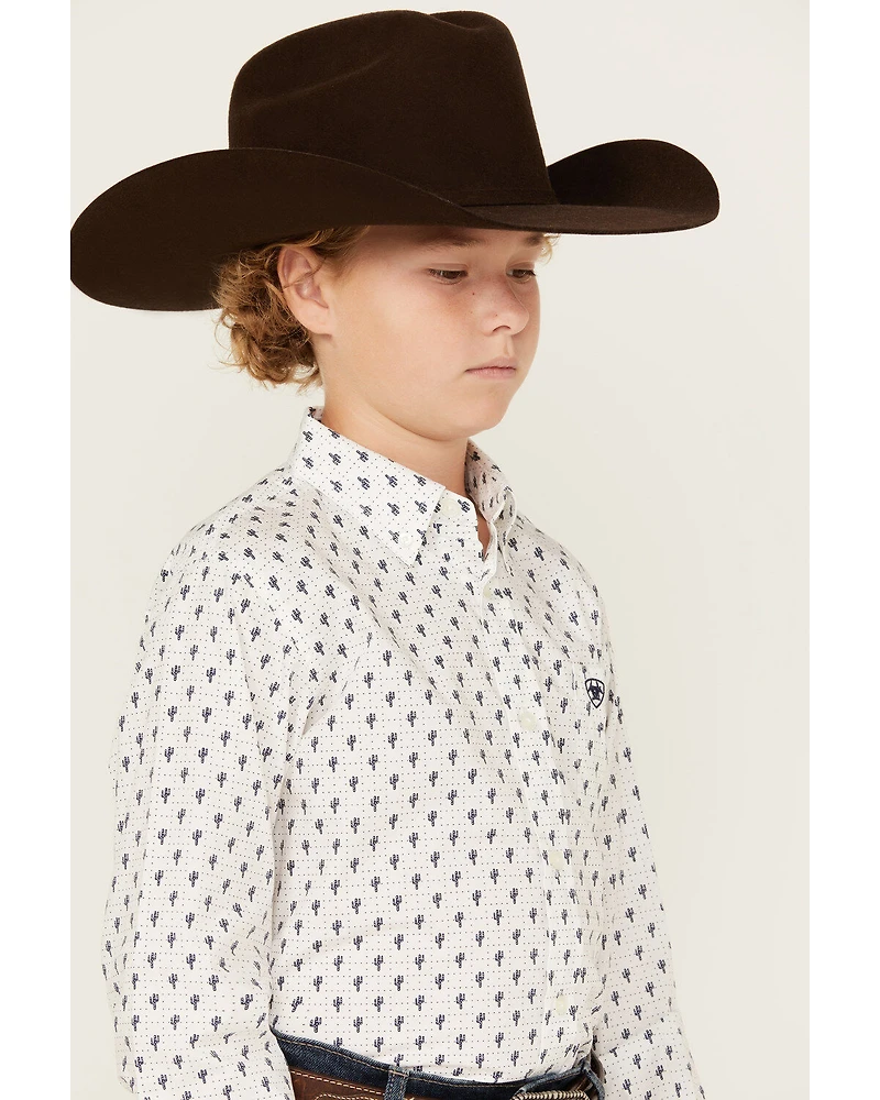 Ariat Boys' Parker Cactus Print Long Sleeve Button-Down Western Shirt