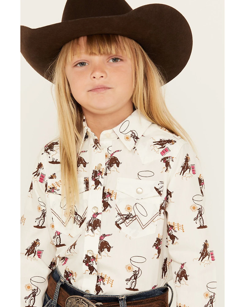 Wrangler Girls' Rodeo Long Sleeve Snap Western Shirt