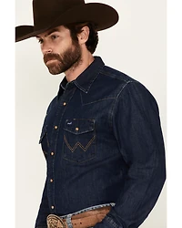 Wrangler Men's Medium Wash Denim Long Sleeve Snap Western Shirt