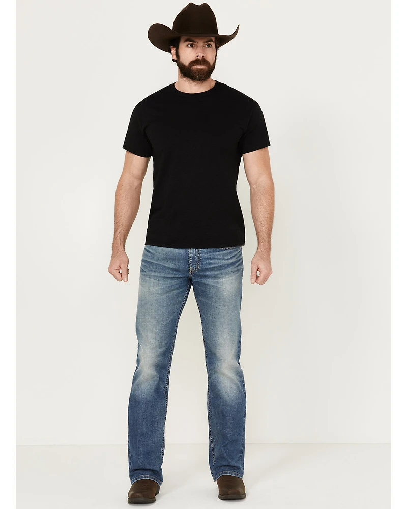 Moonshine Spirit Men's White Lightning Wash Hutch Slim Bootcut Stretch Denim Jeans