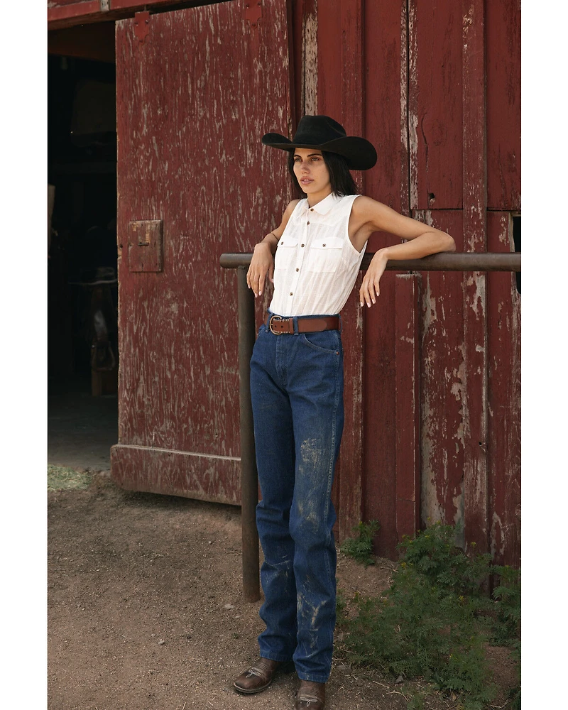 Shyanne Women's Shadow Striped Sleeveless Button-Down Western Shirt