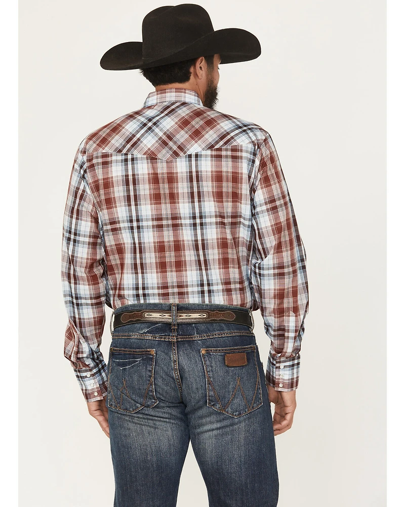 Ely Walker Men's Plaid Print Long Sleeve Pearl Snap Western Shirt