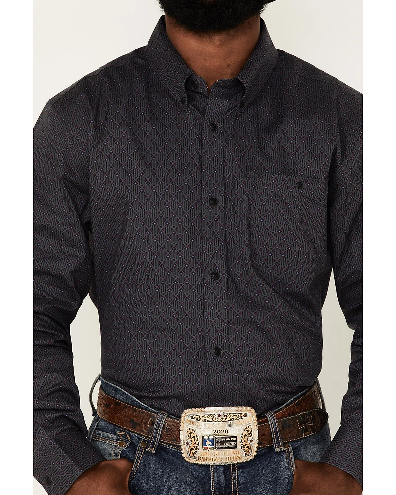 RANK 45® Men's Wayne Geo Print Long Sleeve Button-Down Stretch Western Shirt