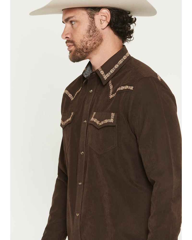 Moonshine Spirit Men's Front Stage Embroidered Solid Long Sleeve Snap Western Shirt