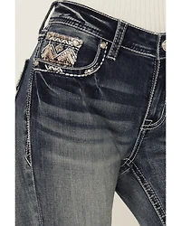 Grace LA Women's Medium Wash Mid Rise Geo Pocket Bootcut Stretch Denim Jeans