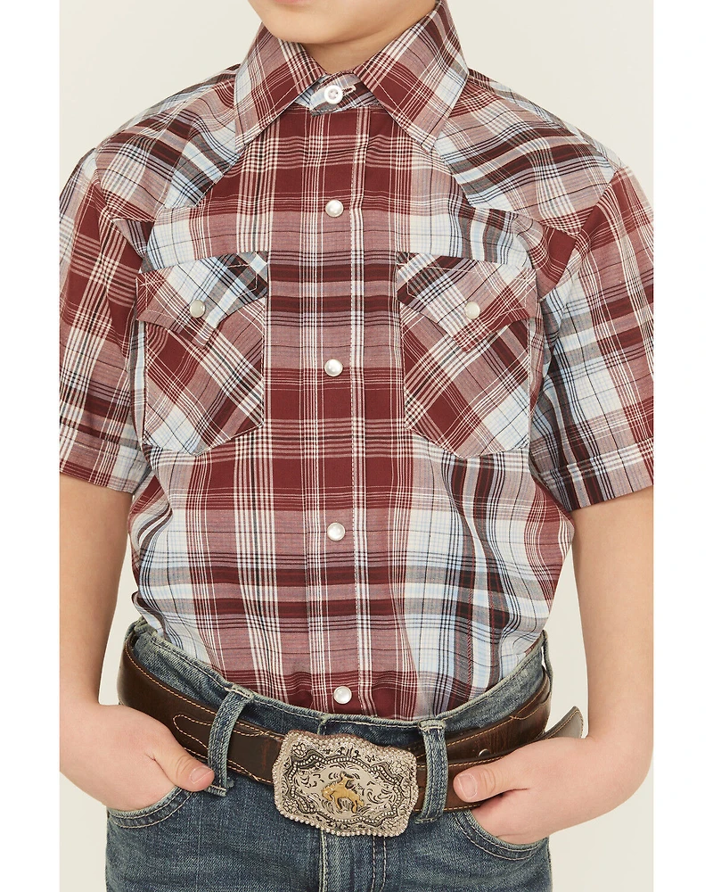 Ely Walker Boys' Plaid Print Short Sleeve Snap Western Shirt