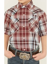 Ely Walker Boys' Plaid Print Short Sleeve Snap Western Shirt