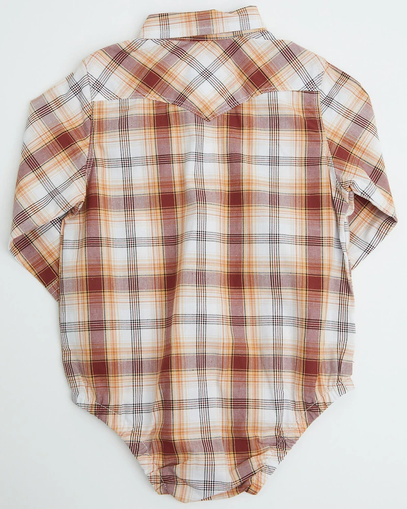 Wrangler Infant Boys' Plaid Print Long Sleeve Snap Onesie