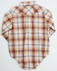 Wrangler Infant Boys' Plaid Print Long Sleeve Snap Onesie