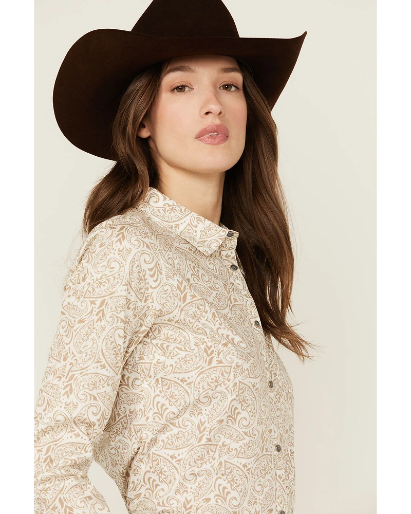 Shyanne Women's Paisley Print Long Sleeve Snap Stretch Western Shirt