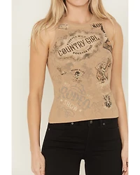 Shyanne Women's Rhinestone Icon Rib Knit Graphic Tank