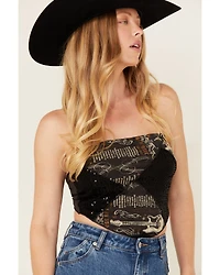 Originality Women's Strapless Tie-Back Graphic Bandana Crop Top