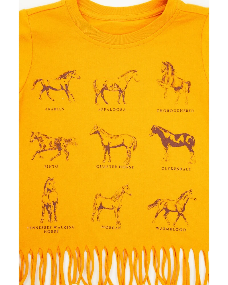 Shyanne Toddler Girls' Horse Breeds Fringe Short Sleeve Graphic Tee