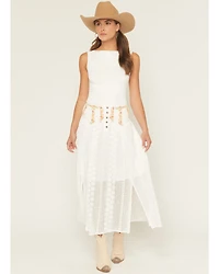 Miss Me Women's Lace Floral Embroidered Button-Front Midi Skirt