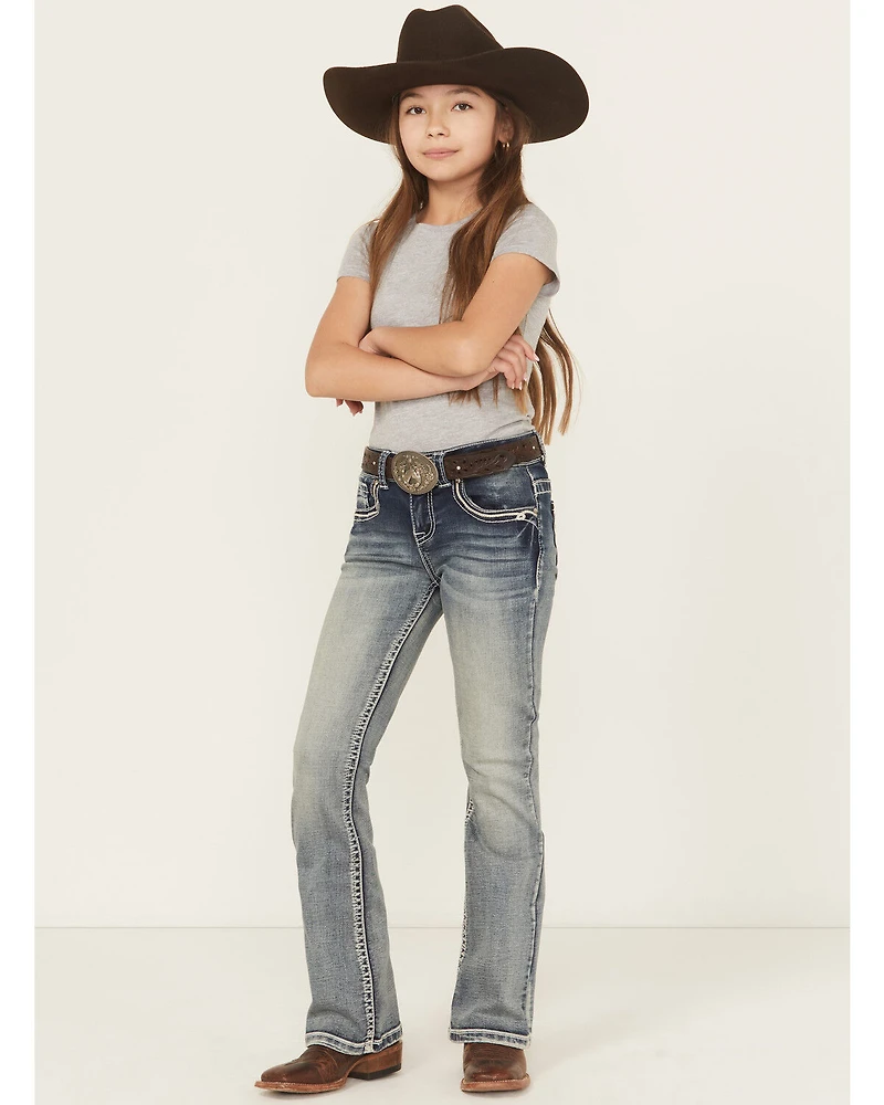 Shyanne Girls' Washed Bow Pocket Bootcut Stretch Denim Jeans
