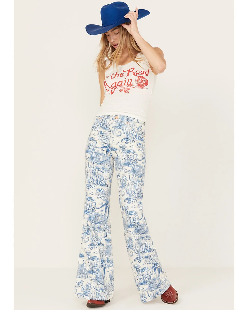 Wrangler Women's High Rise Nautical Print Wanderer Flare Jeans