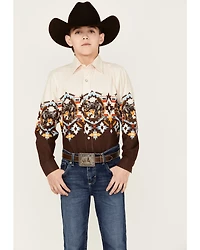 Panhandle Boys' Southwestern Border Print Long Sleeve Snap Shirt