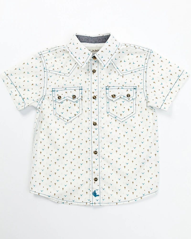 Cody James Toddler Boys' Bull and Cactus Print Short Sleeve Snap Western Shirt