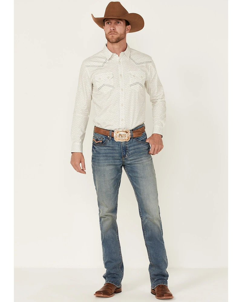 Cody James Men's Crackle Southwestern Geo Print Long Sleeve Snap Western Shirt
