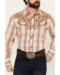 Roper Men's Plaid Print Embroidered Long Sleeve Pearl Snap Western Shirt